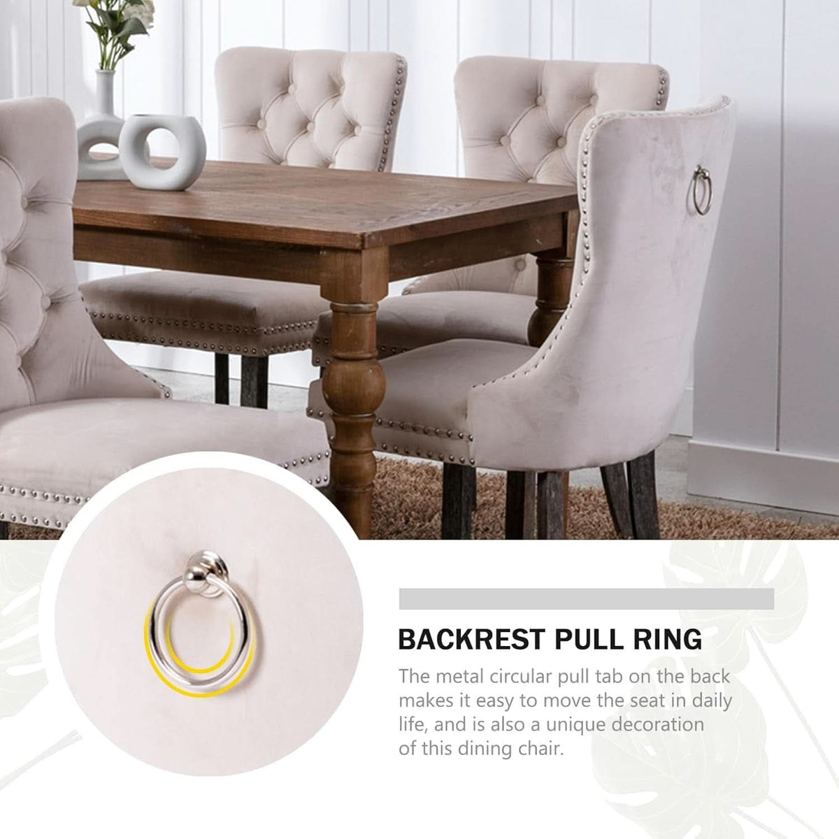 Velvet Dining Chairs Set Of 4 Beige With Ring Pull Trim