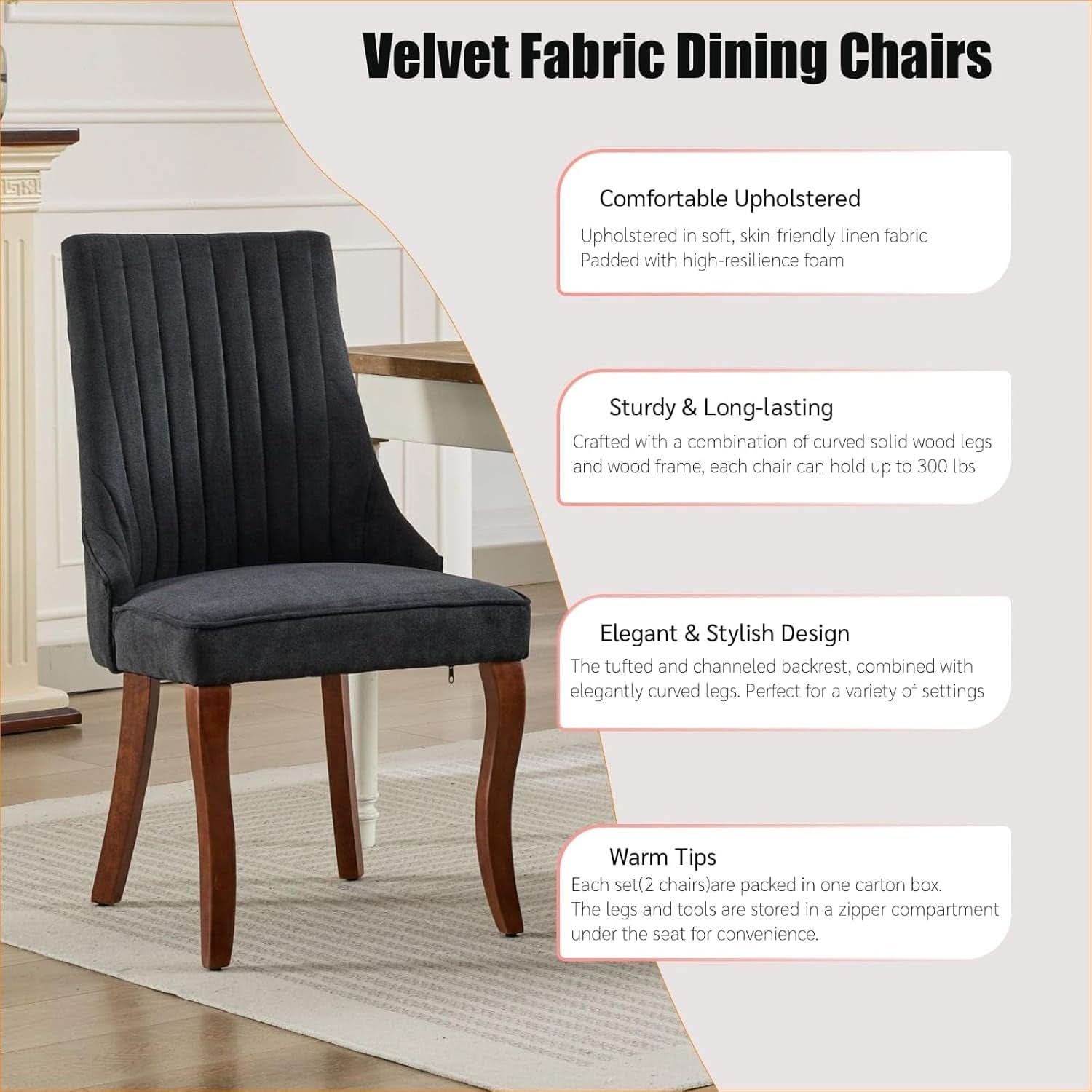 Velvet Dining Chairs Set Of 4 Black For Kitchen Use