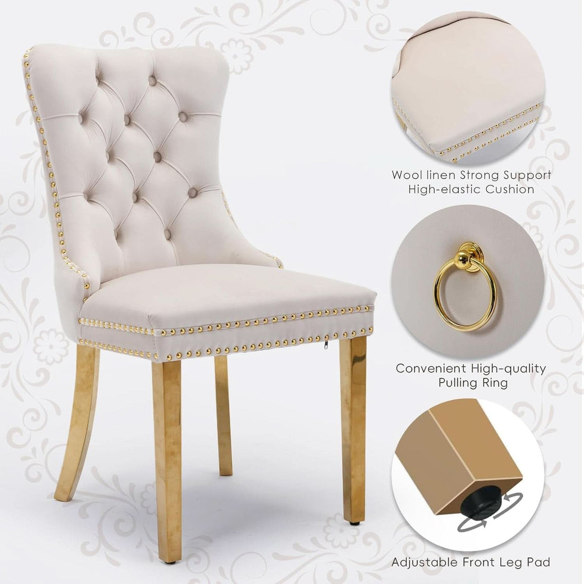 Velvet Dining Chairs Set Of 4 With Gold Plated Legs
