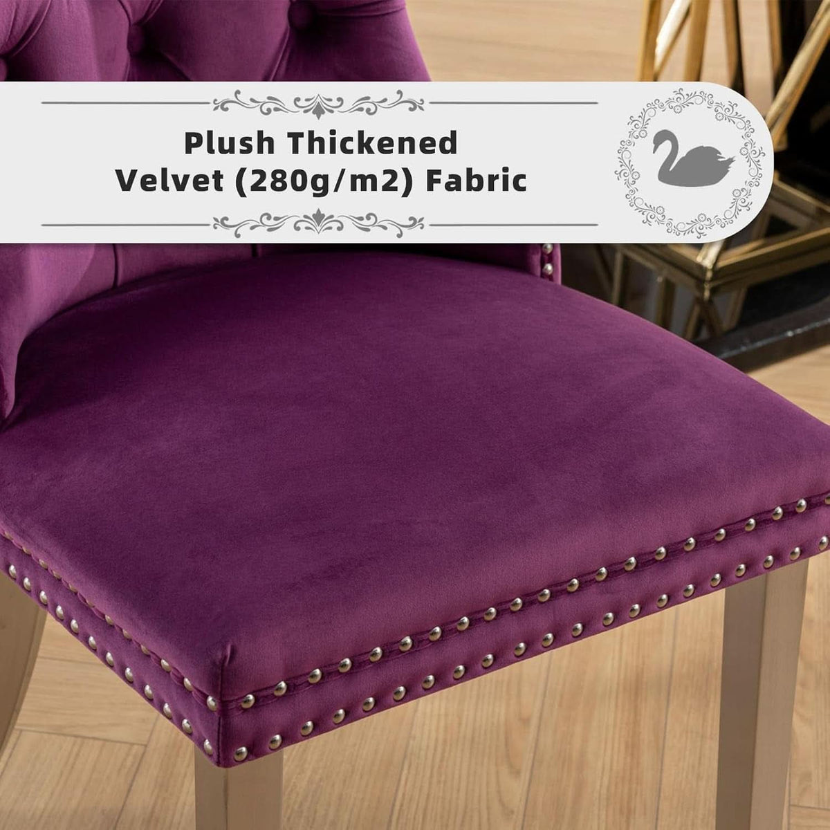 Velvet Dining Chairs Set Of 4 With Nailhead Trim And Silver Plated Legs