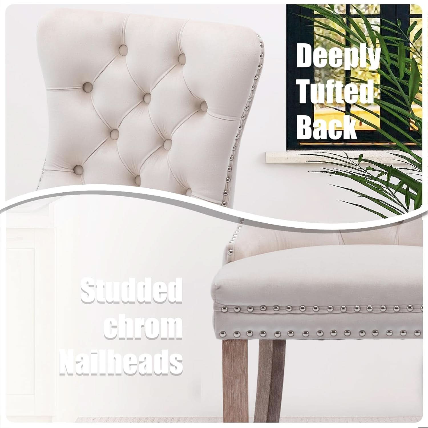 Velvet Dining Chairs Set Of 6 Beige Tufted High Back
