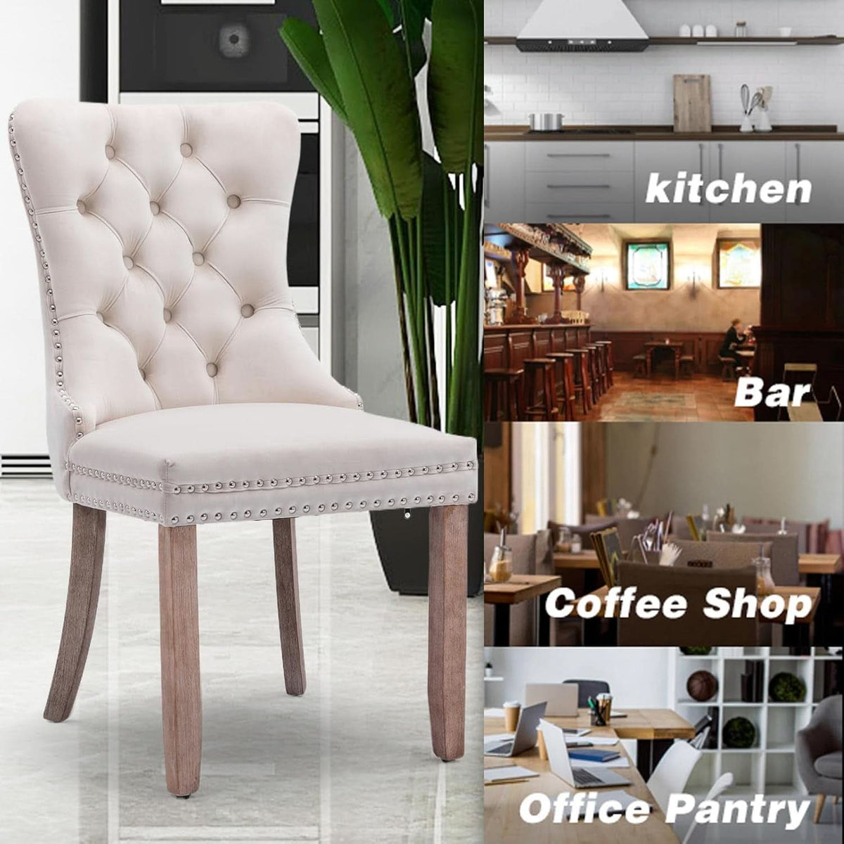 Velvet Dining Chairs Set Of 6 Beige Tufted High Back