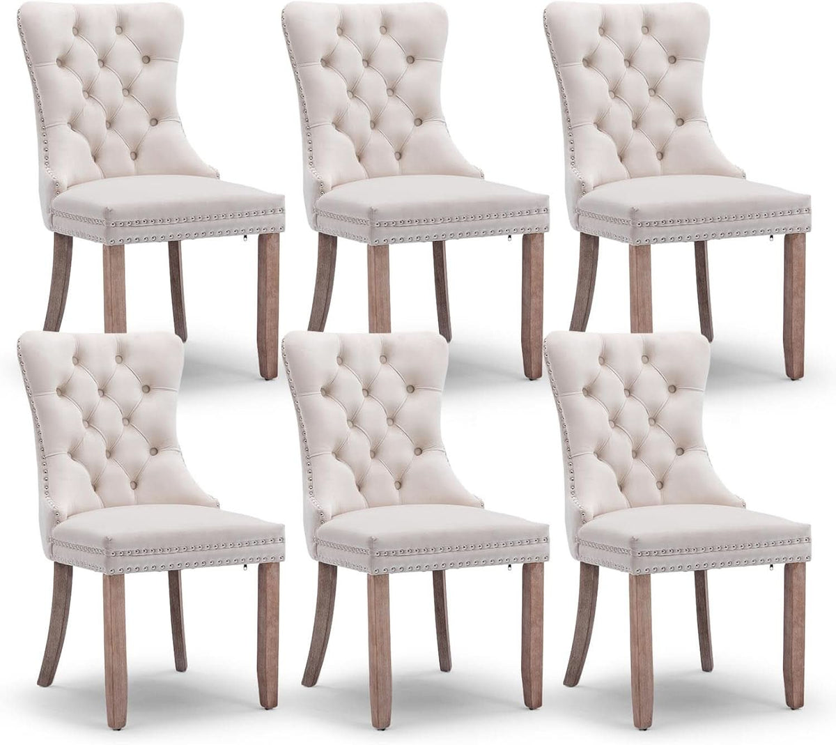 Velvet Dining Chairs Set Of 6 Beige Tufted High Back