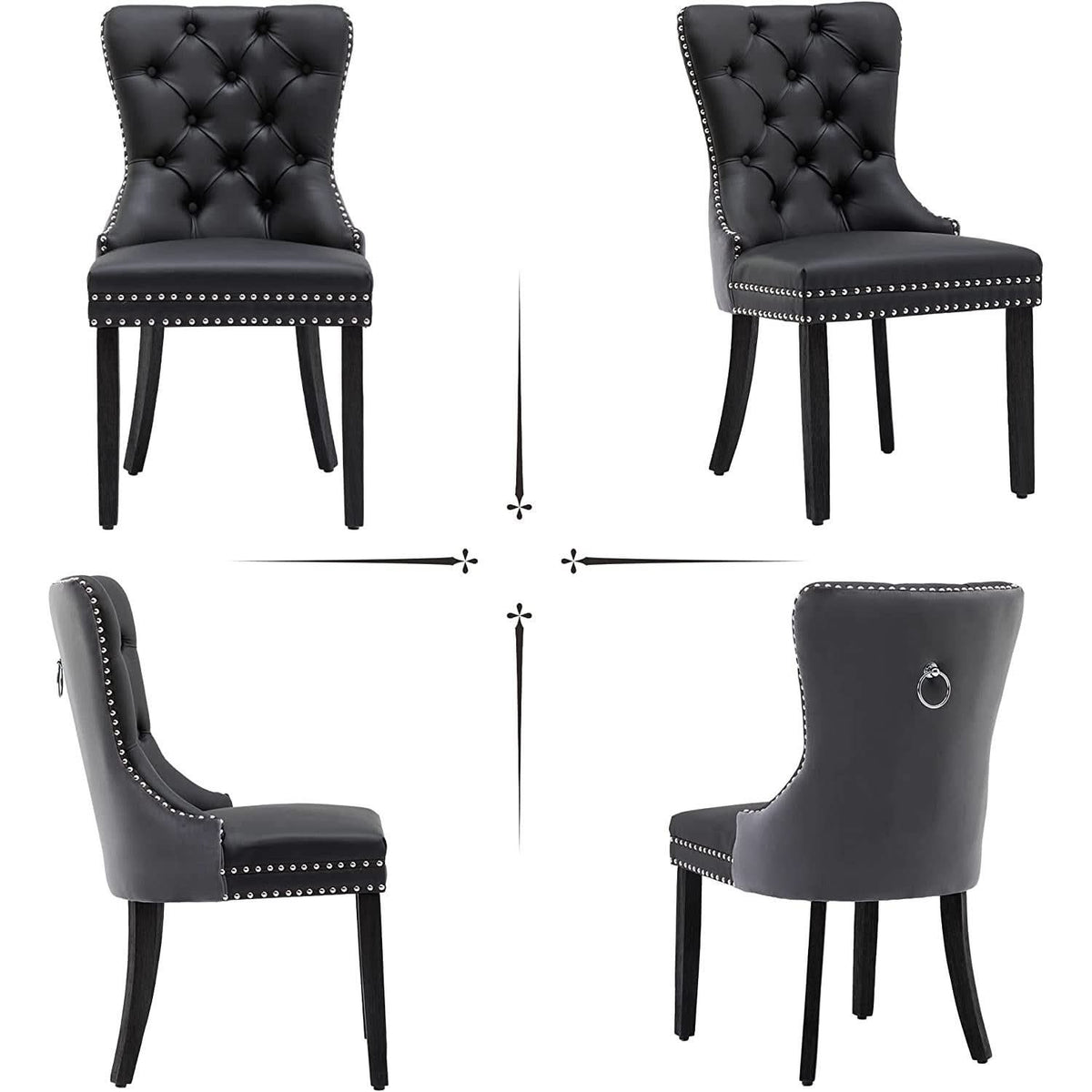 Velvet Dining Chairs Set Of 6 Black And Dark Grey Nailhead Trim