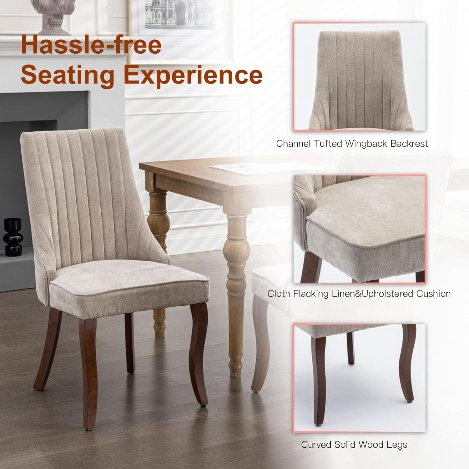 Velvet Dining Chairs Set of 4 Beige With Curved Wood Legs