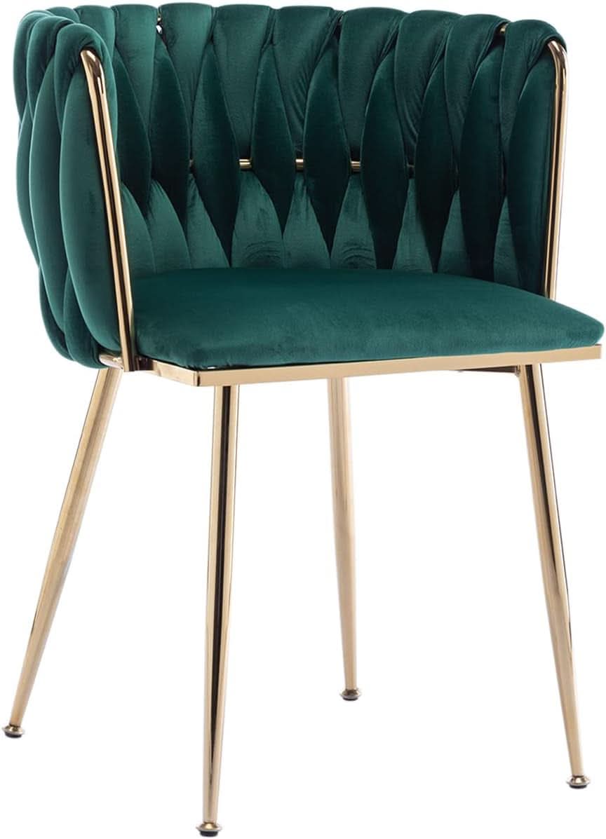 Velvet Dining Chairs Set of 4 With Gold Metal Legs in Green
