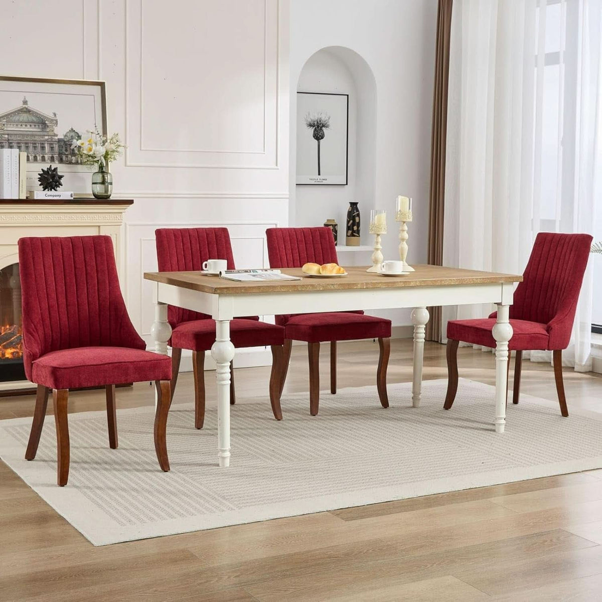 Velvet Dining Chairs Wine Red Channel Tufted Wood Legs