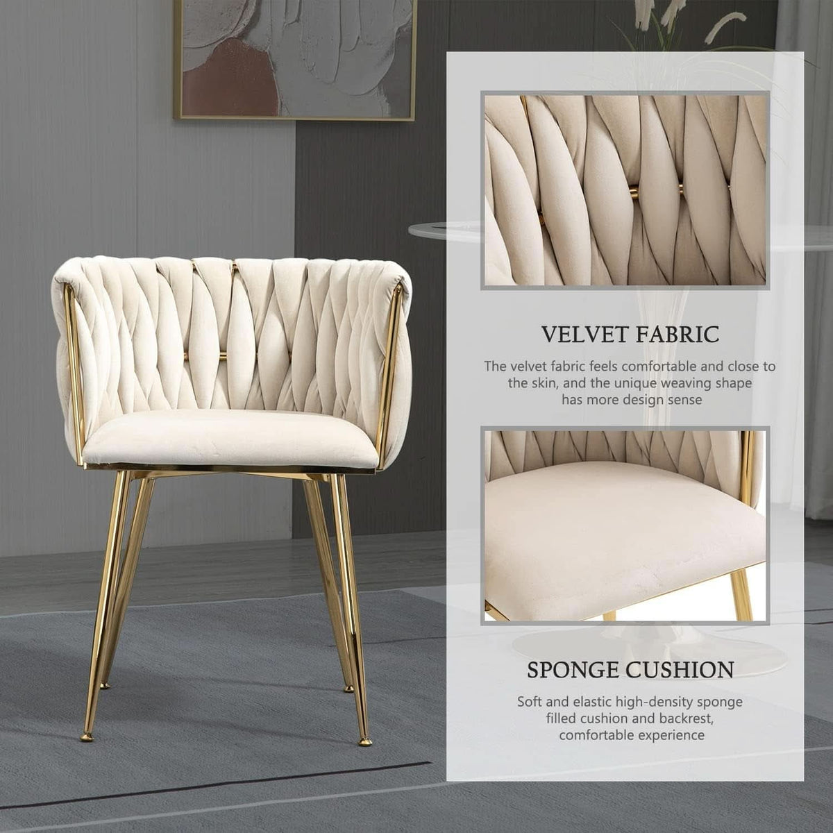 Velvet Dining Chairs With Gold Metal Legs Tufted Modern Wingback Set Of 4