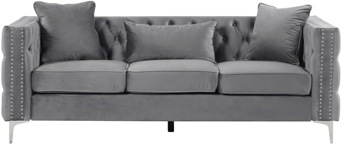 Velvet Fabric Sofa And Loveseat Set Gray For Living Room