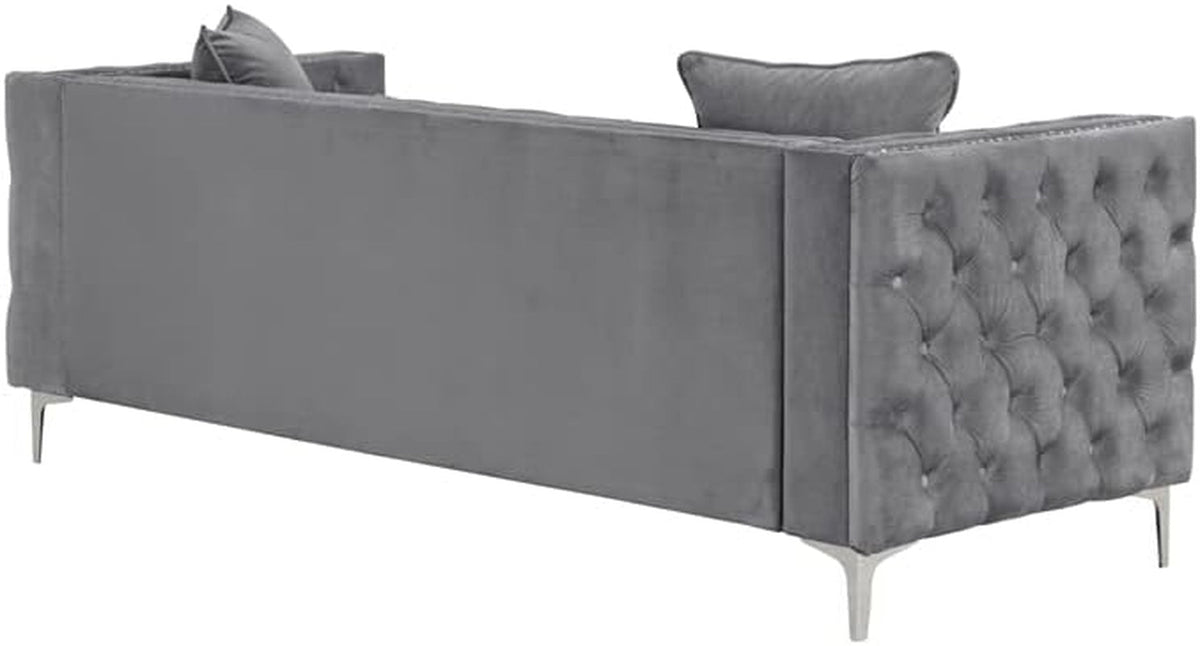 Velvet Fabric Sofa And Loveseat Set Gray For Living Room