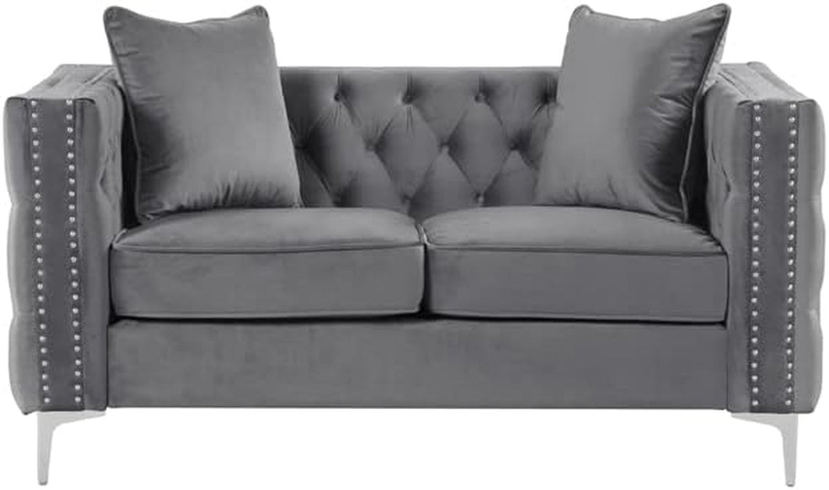 Velvet Fabric Sofa And Loveseat Set Gray For Living Room
