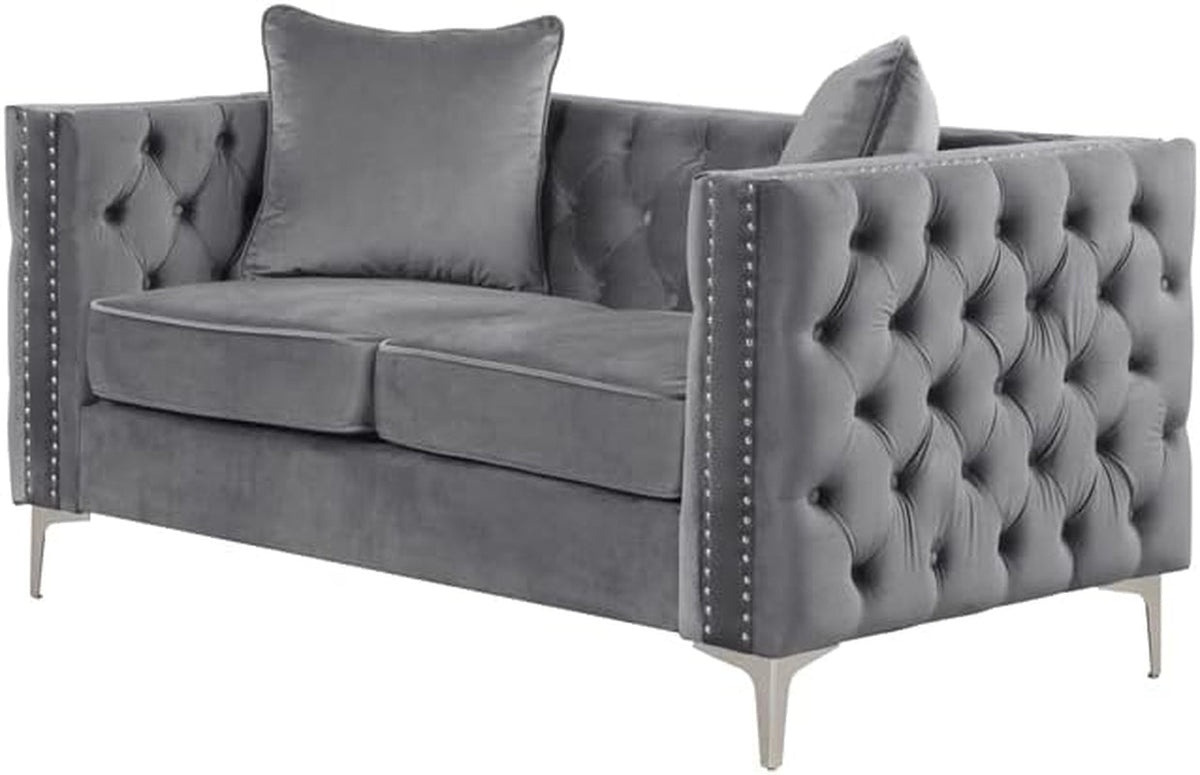 Velvet Fabric Sofa And Loveseat Set Gray For Living Room