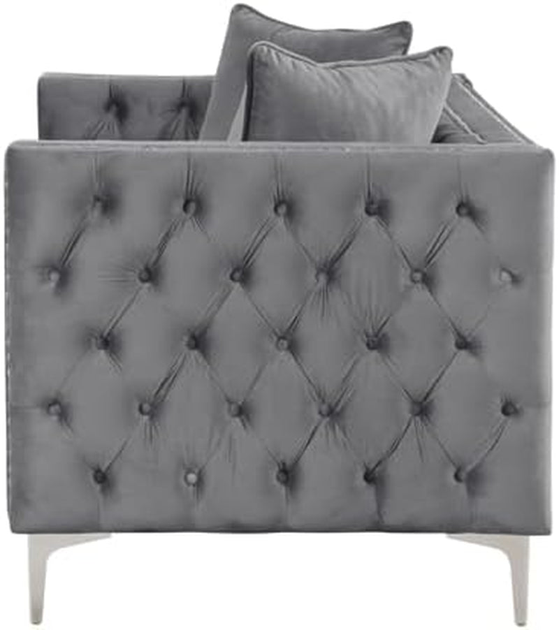 Velvet Fabric Sofa And Loveseat Set Gray For Living Room
