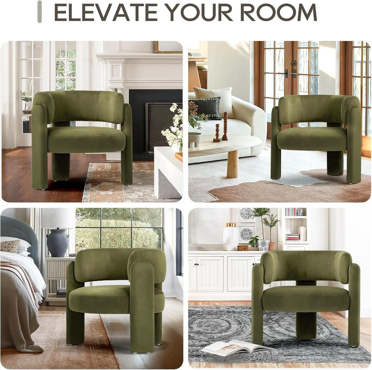Velvet Green Barrel Armchairs Set Of 2 For Living Room Decor