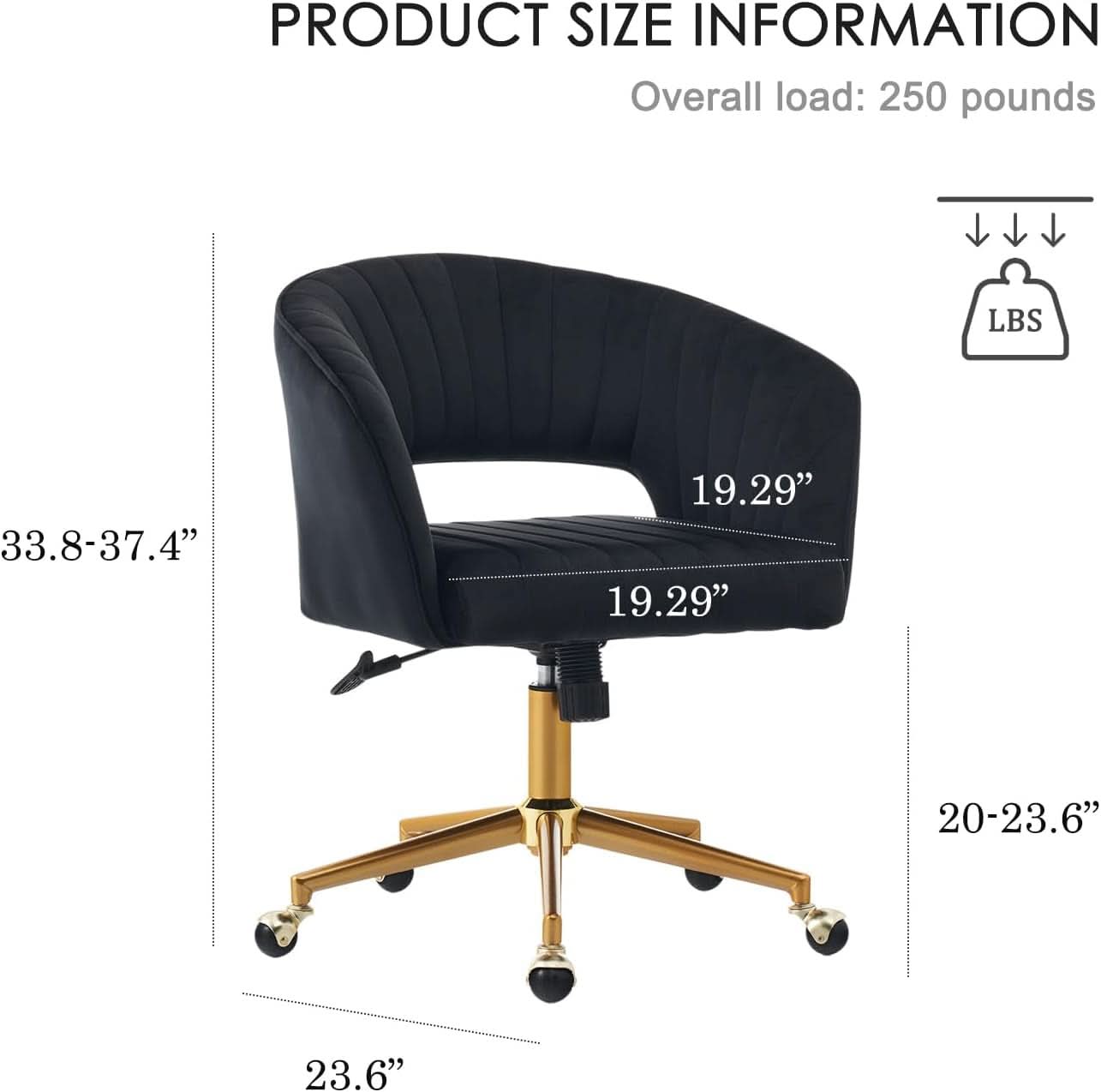 Velvet Home Office Chair 360 Degree Swivel Black Lux Velvet