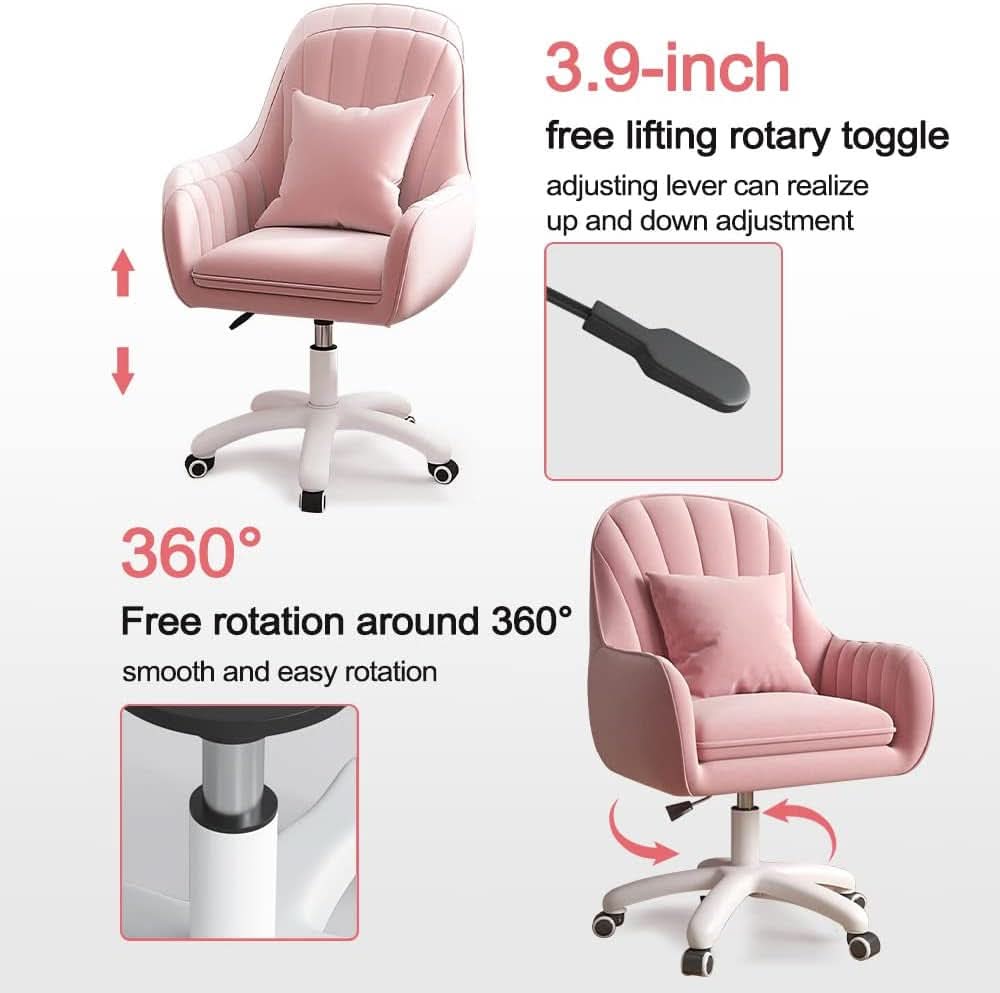 Velvet Home Office Chair With Tufted Mid Back And Height Adjustment