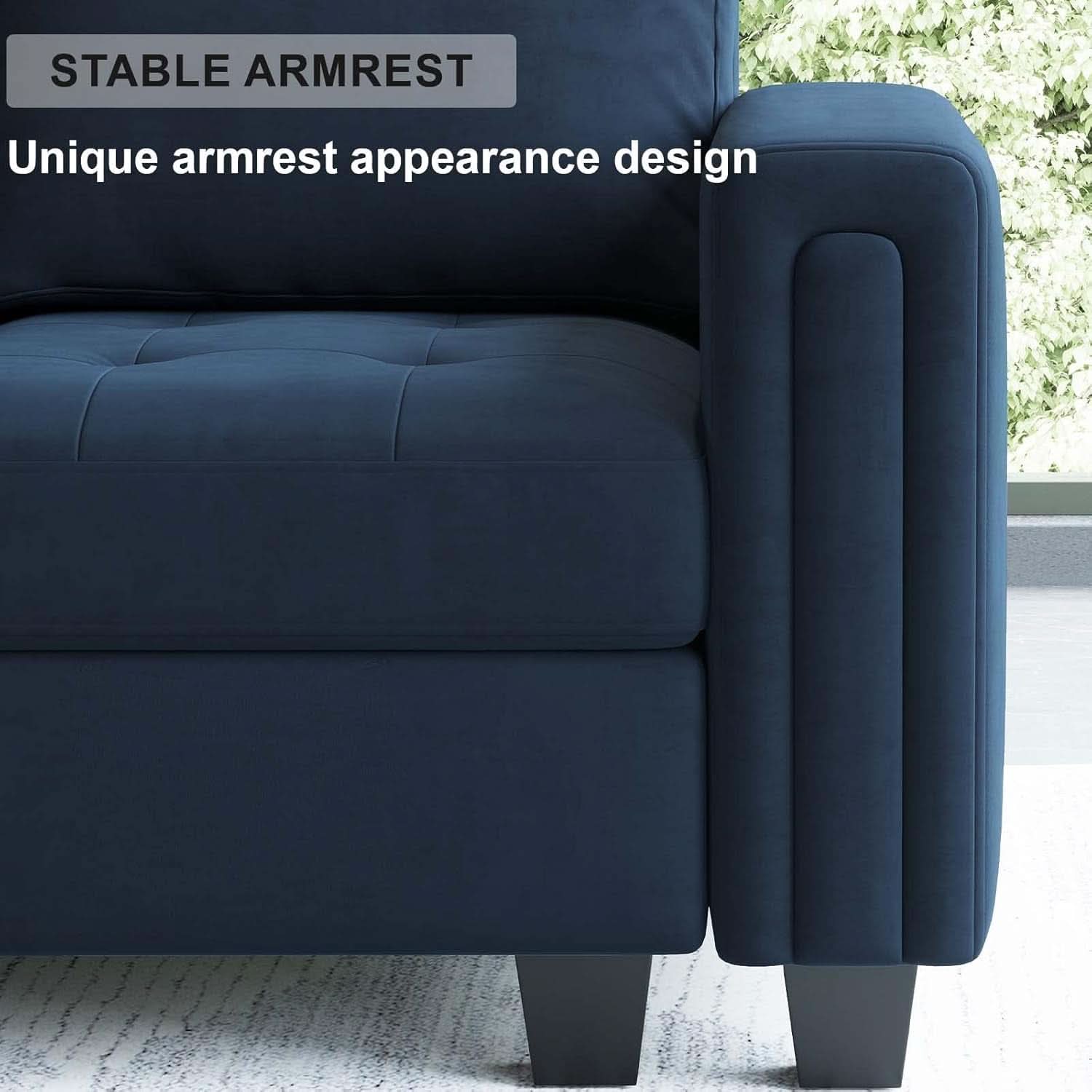 Velvet L Shaped Sofa Reversible Chaise Storage Ottoman Blue