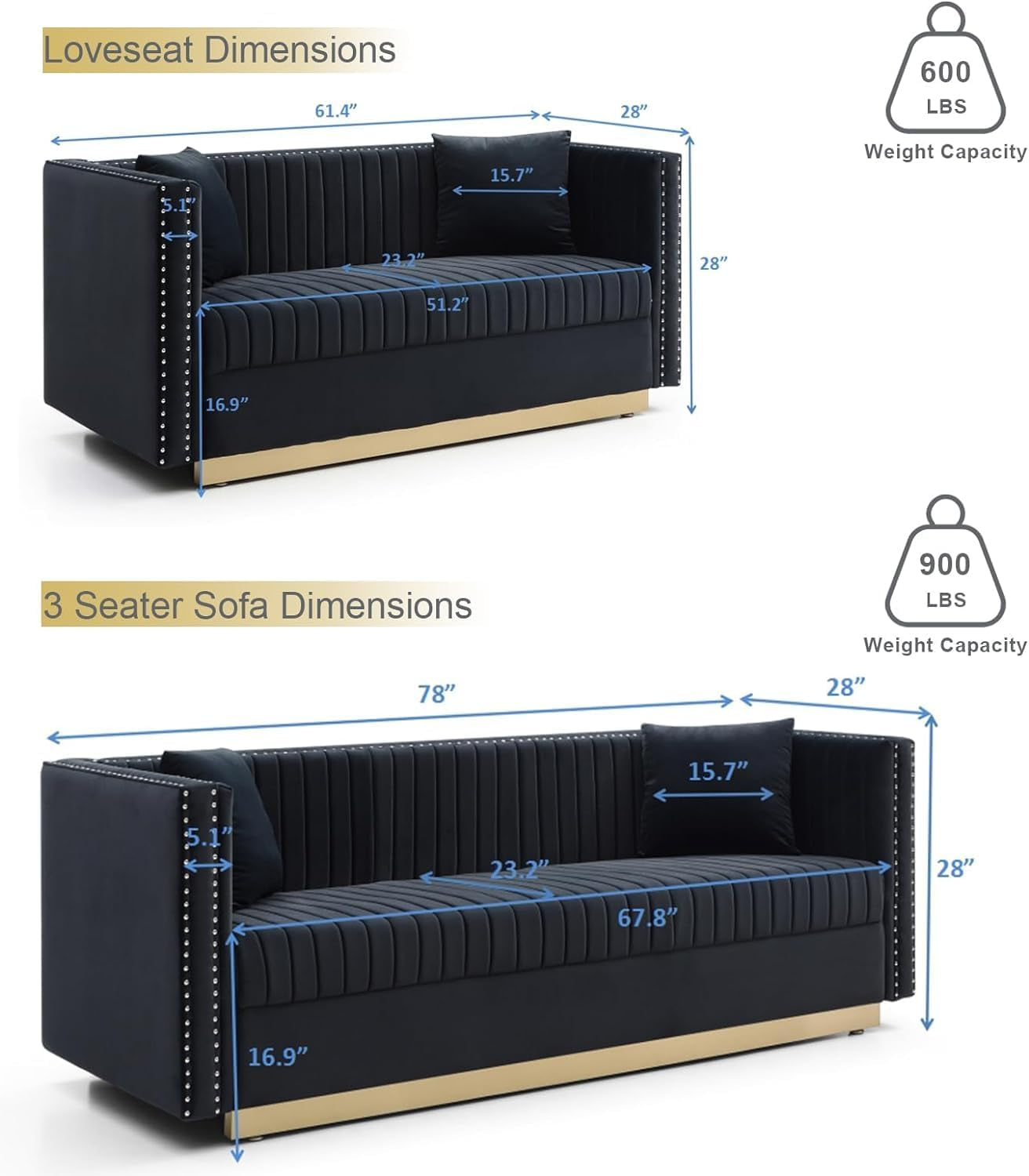 Velvet L Shaped Sofa Set With Gold Legs For Living Room