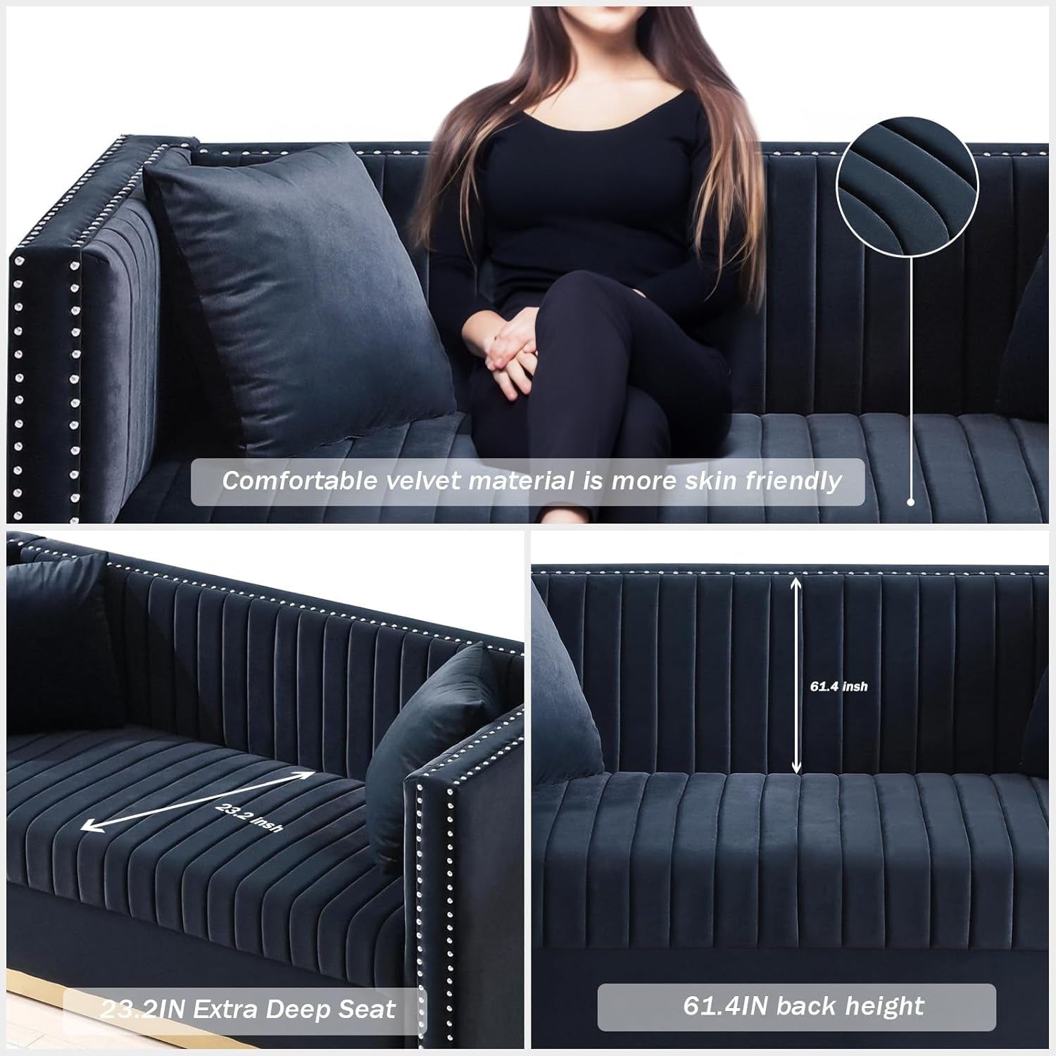 Velvet L Shaped Sofa Set With Gold Legs For Living Room