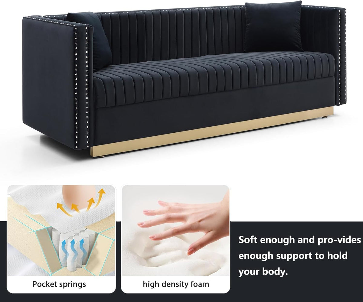 Velvet L Shaped Sofa Set With Gold Legs For Living Room