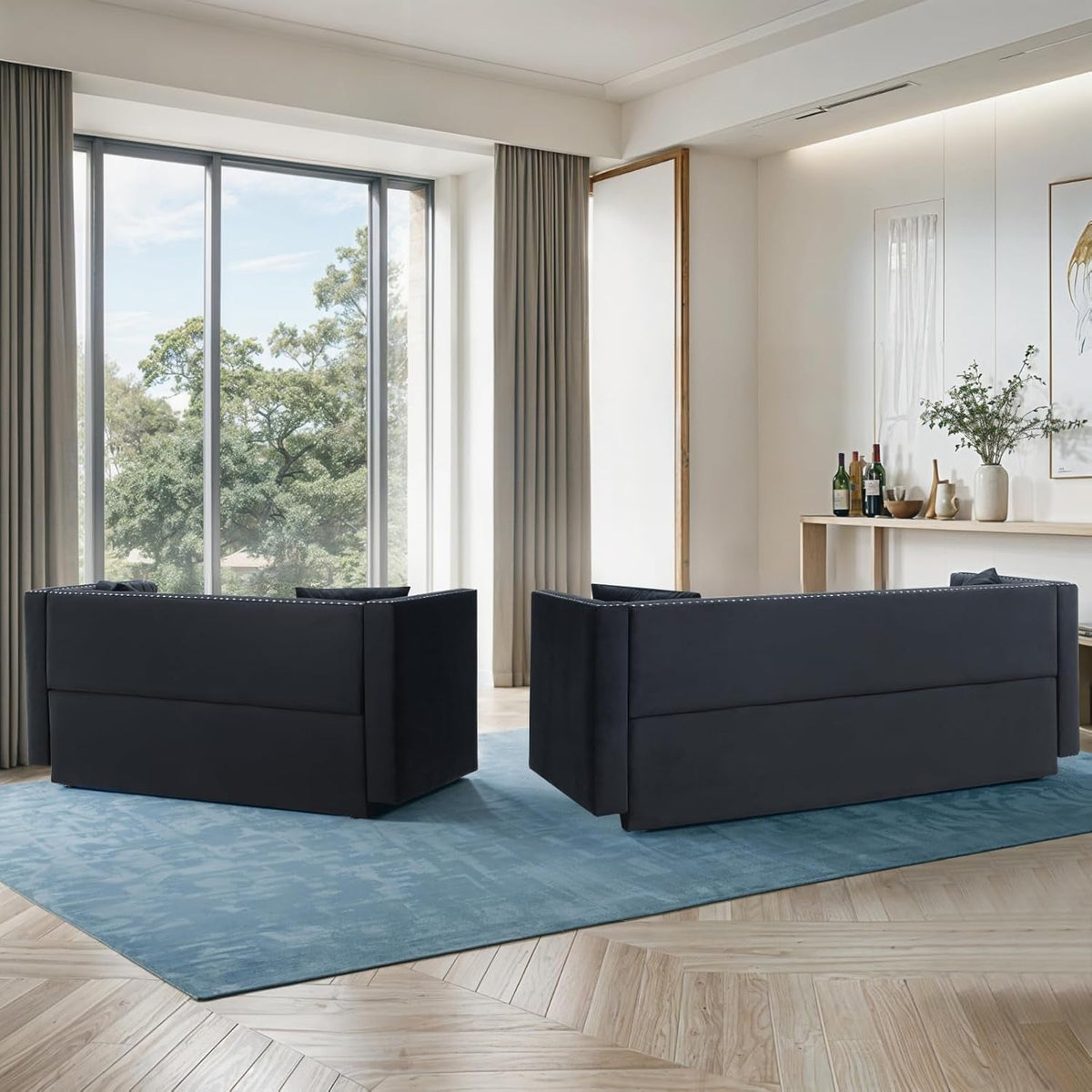Velvet L Shaped Sofa Set With Gold Legs For Living Room
