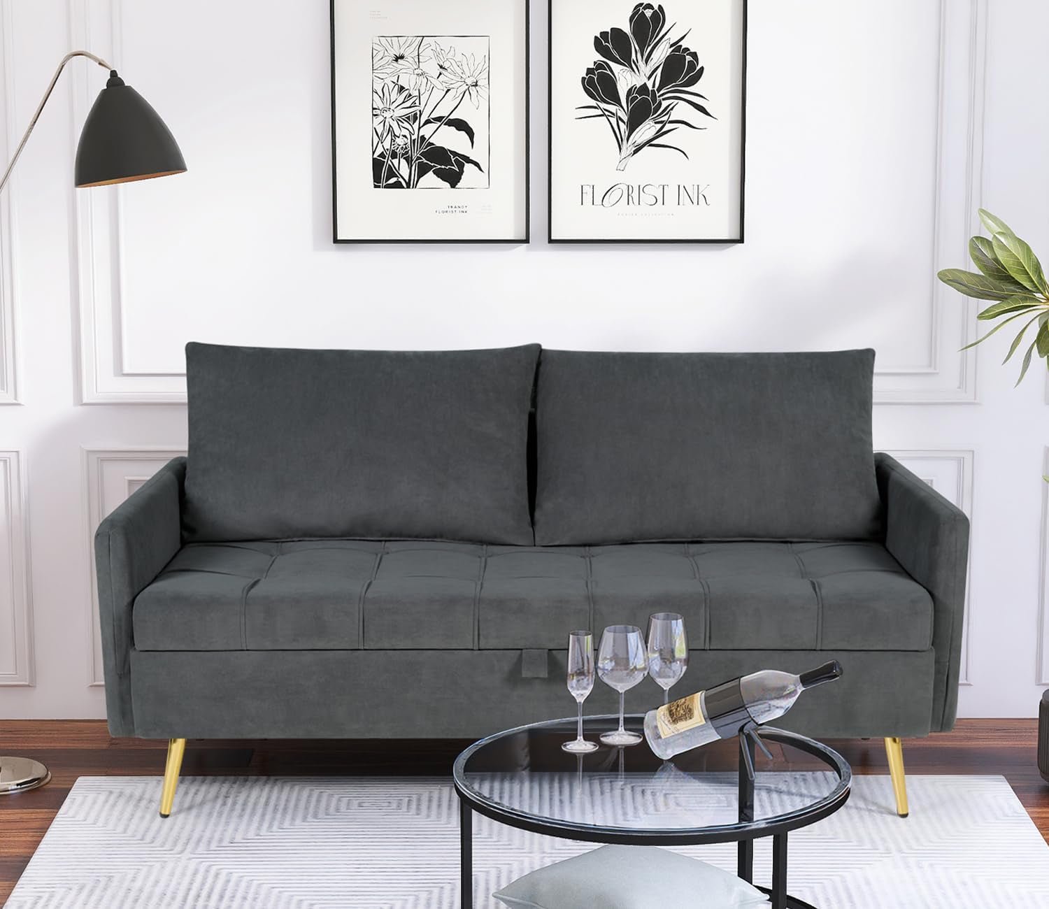 Velvet Loveseat Sofa with Storage and USB Ports