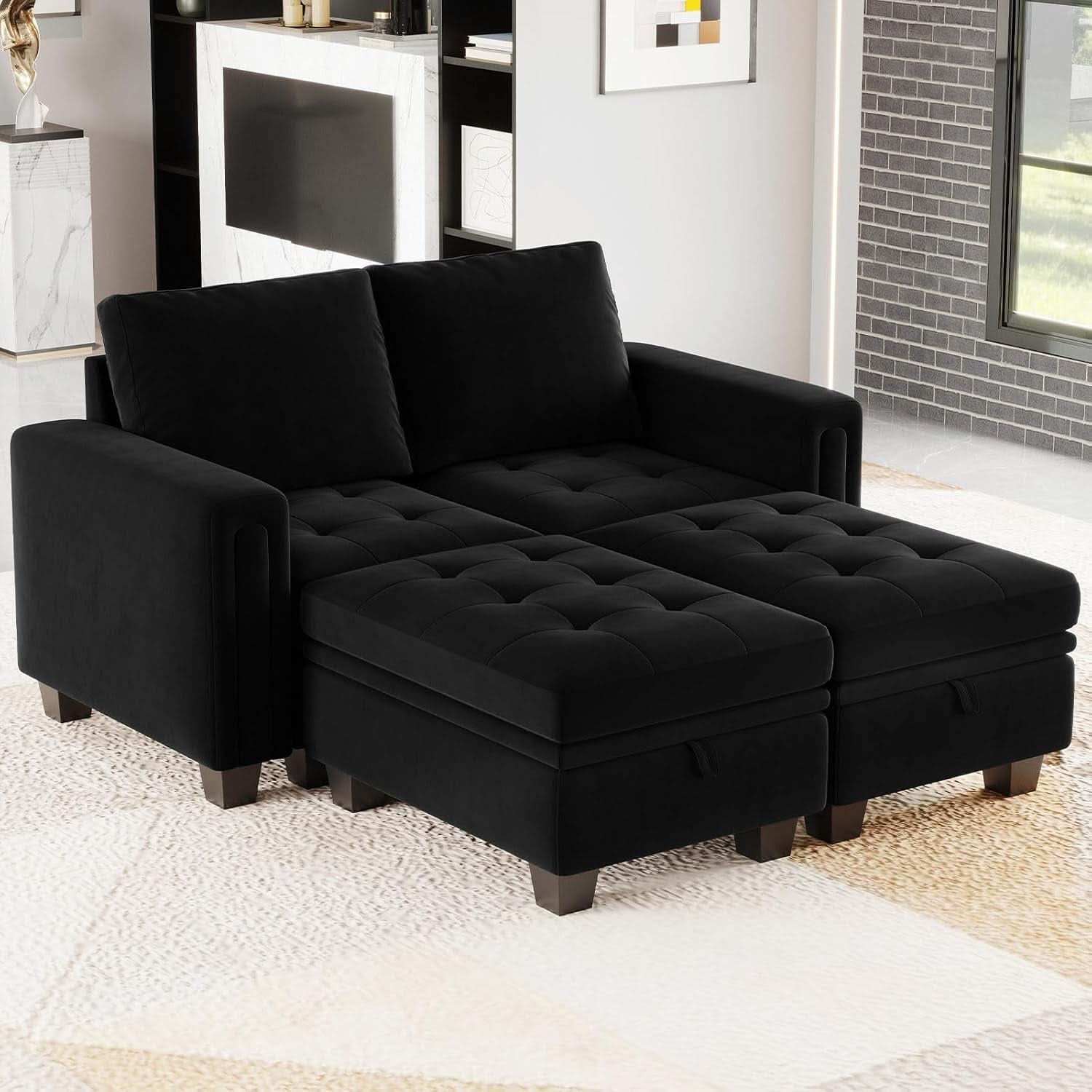 Velvet Modular Sectional Sofa Storage And Reversible Chaise