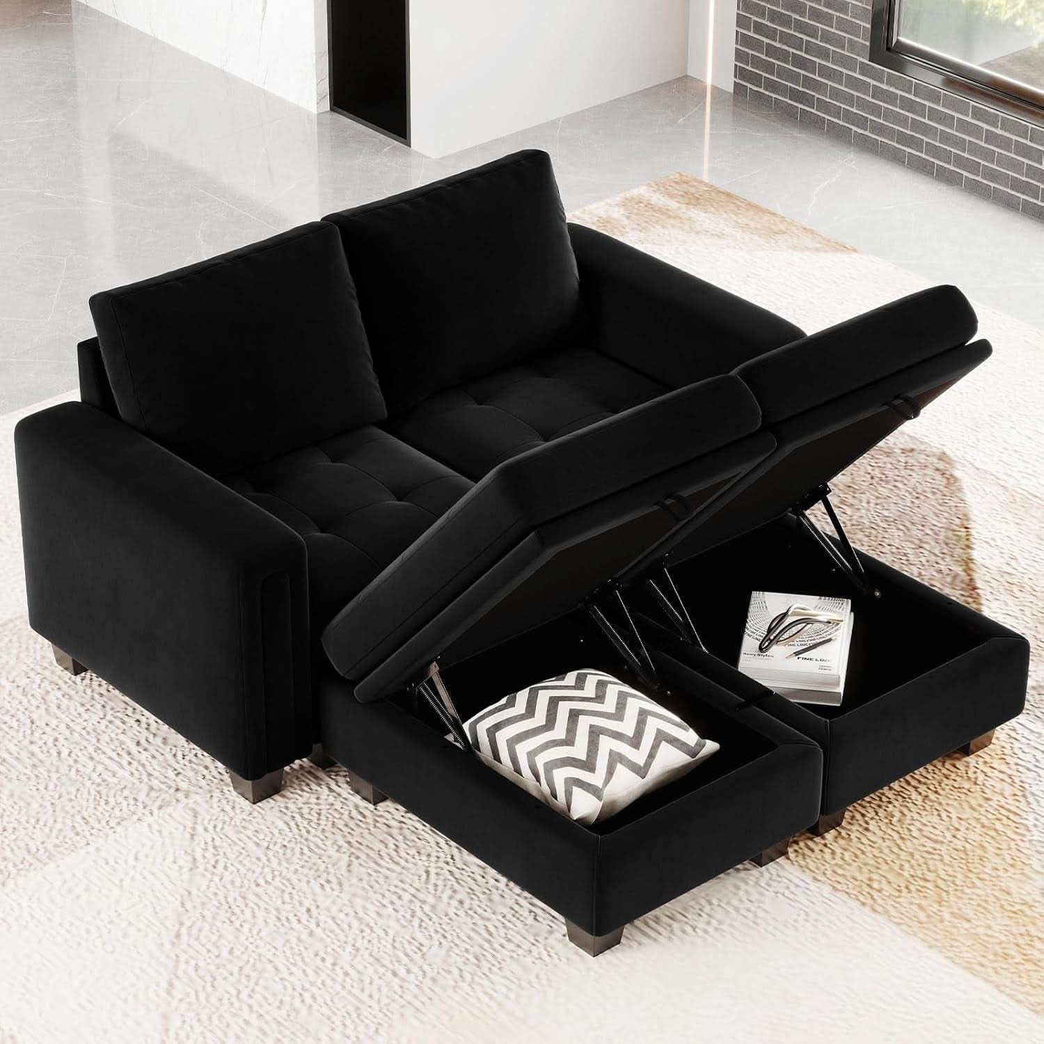 Velvet Modular Sectional Sofa Storage And Reversible Chaise