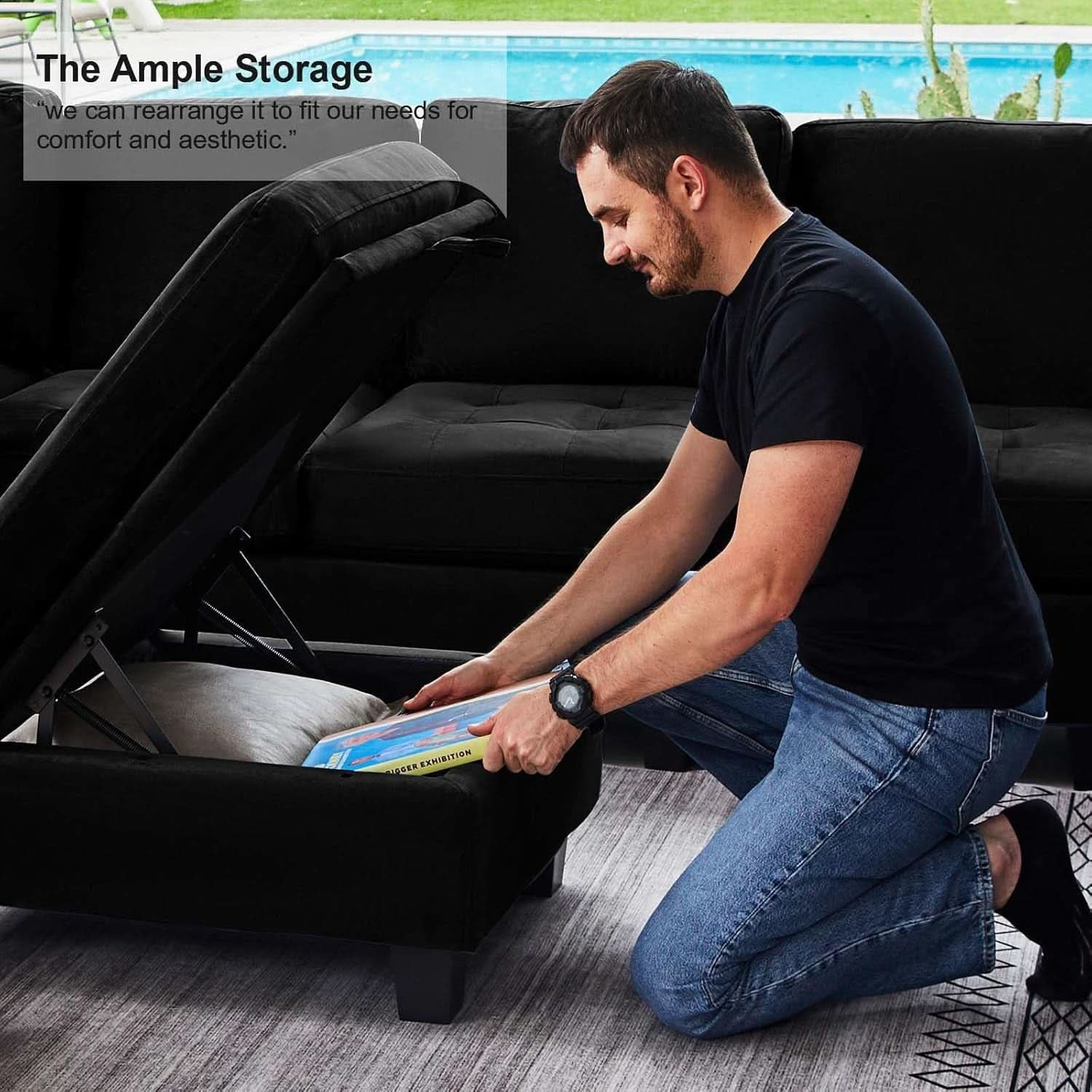 Velvet Modular Sectional Sofa Storage And Reversible Chaise
