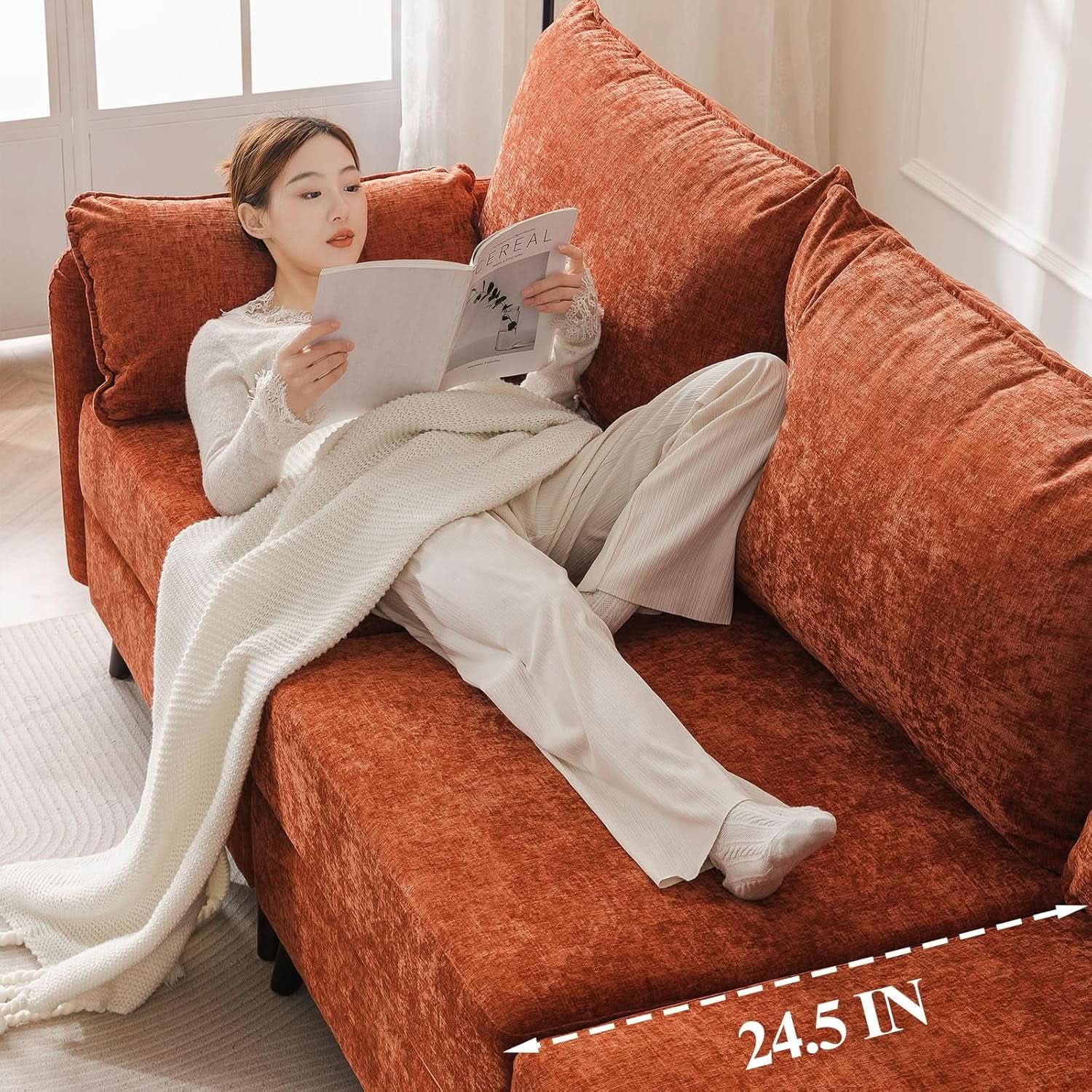 Velvet Orange 135 Modular Sectional Sofa Storage Ottoman