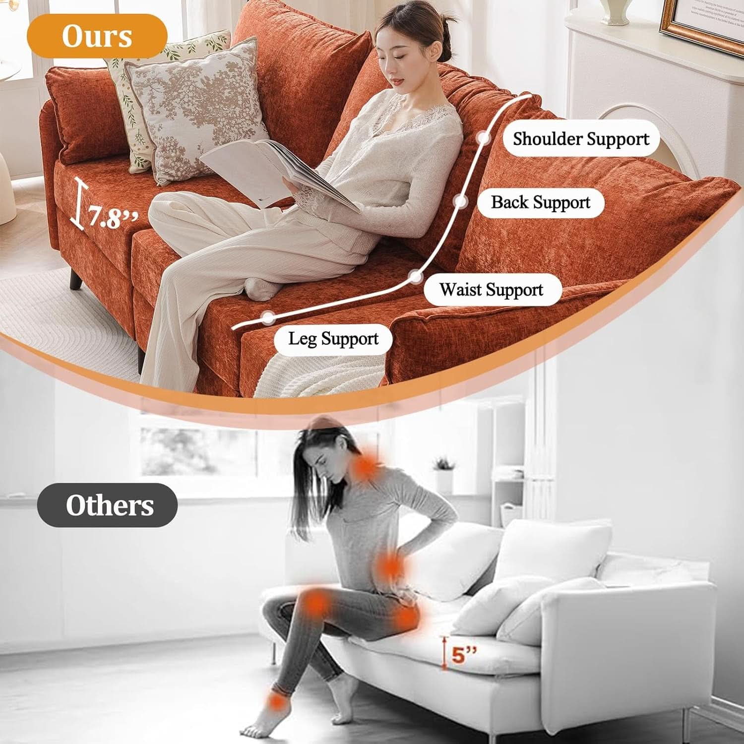 Velvet Orange 135 Modular Sectional Sofa Storage Ottoman
