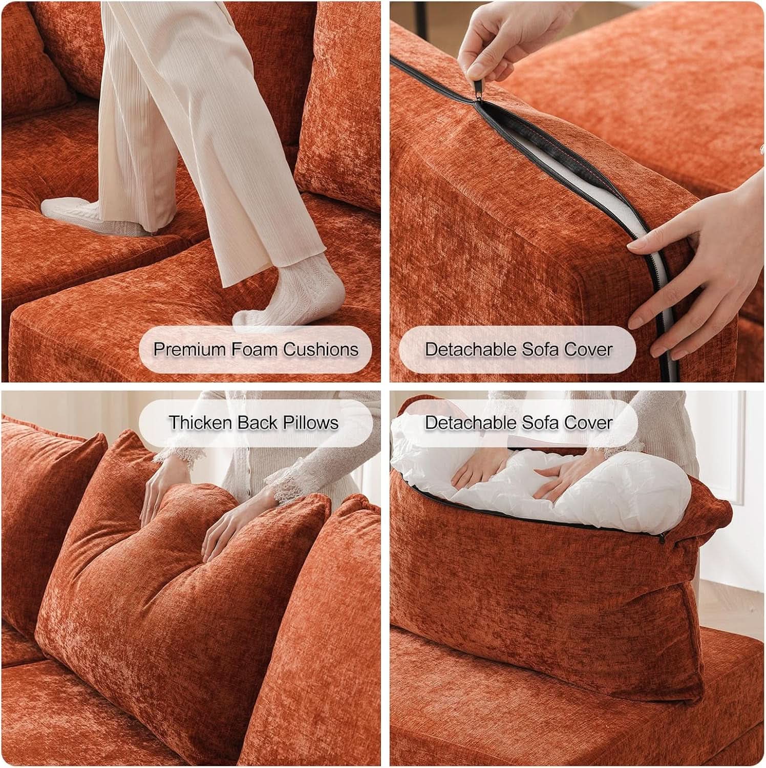 Velvet Orange 135 Modular Sectional Sofa Storage Ottoman
