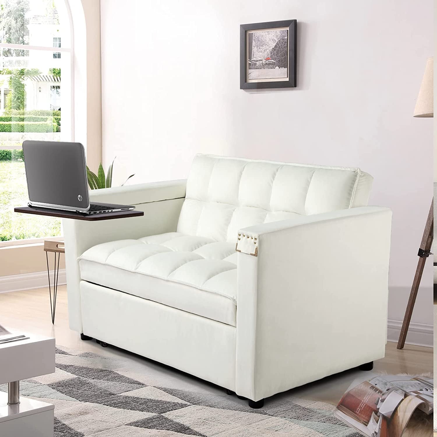 Velvet Sleeper Sofa Bed With Hidden Table Three In One