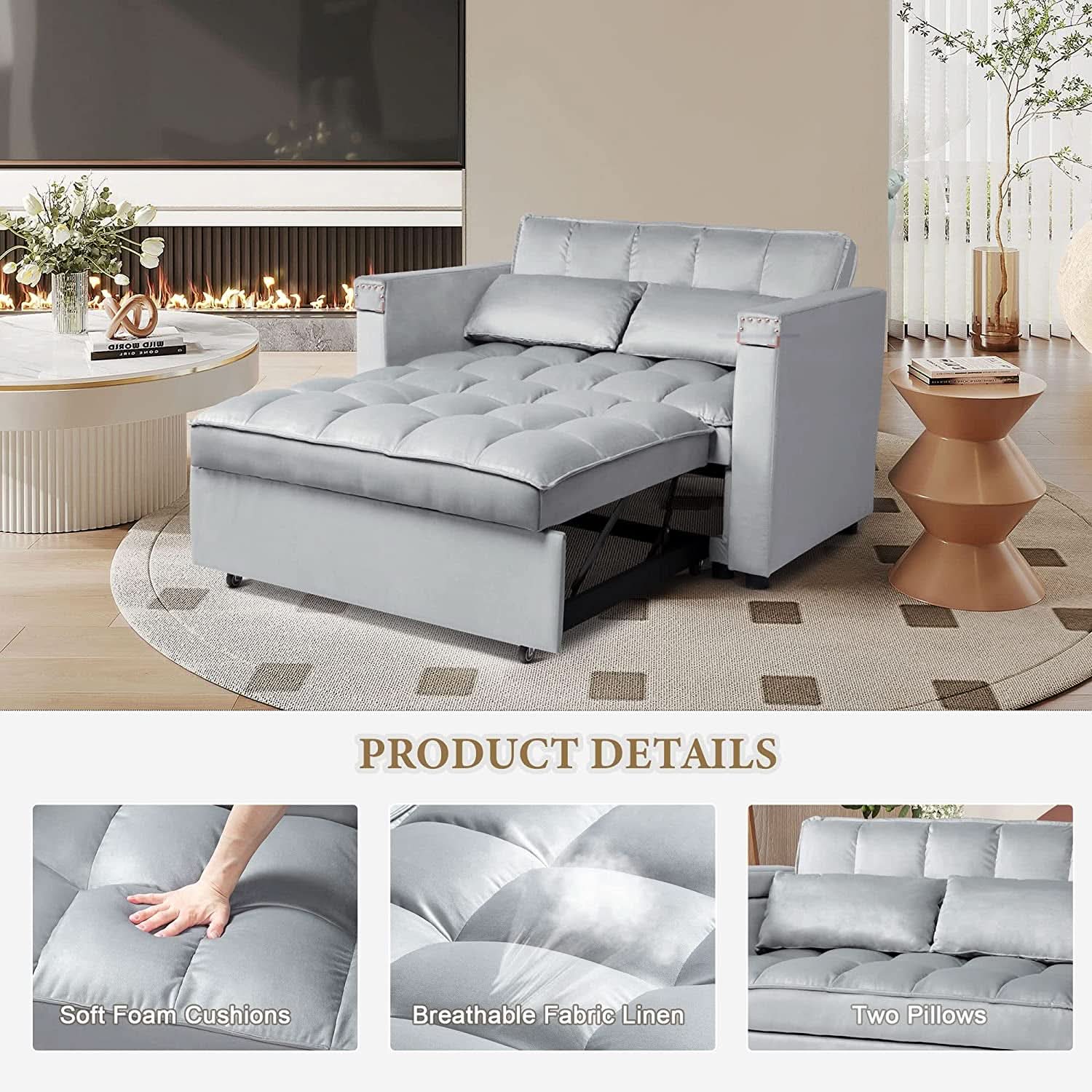 Velvet Sleeper Sofa With Hidden Table For Small Spaces
