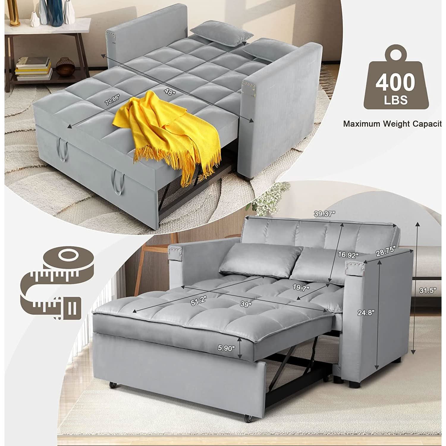 Velvet Sleeper Sofa With Hidden Table For Small Spaces
