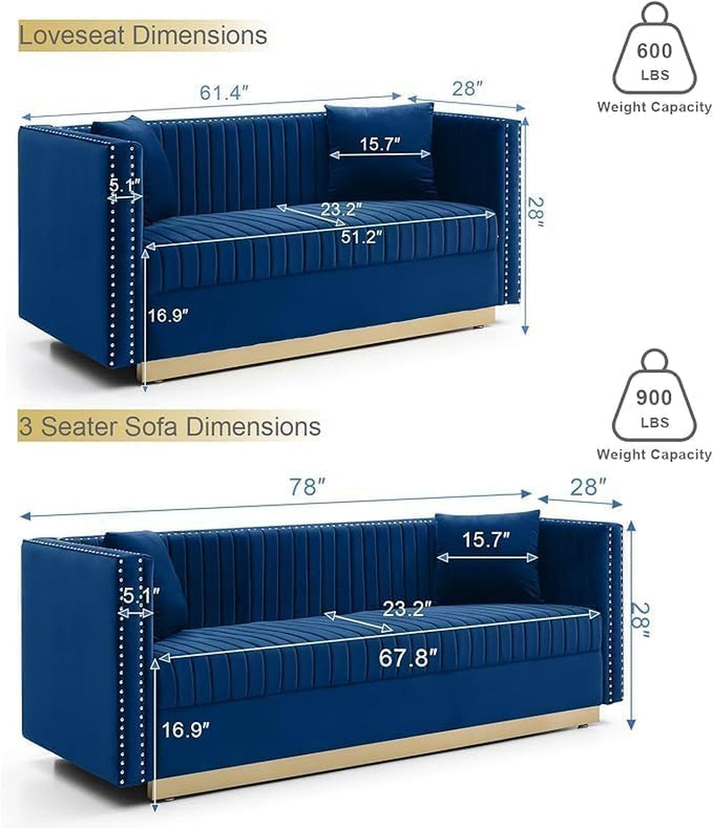 Velvet Sofa Set Blue L Shaped Couch And Loveseat Office