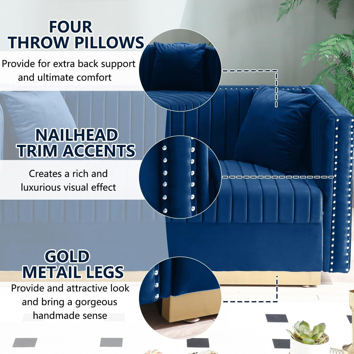 Velvet Sofa Set Blue L Shaped Couch And Loveseat Office