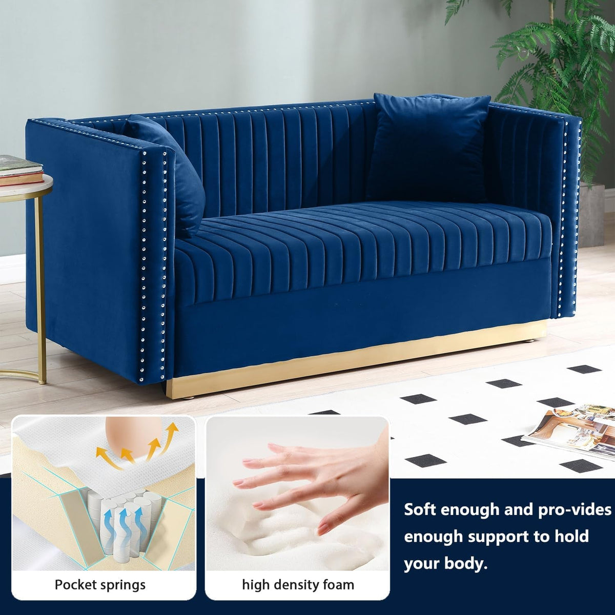 Velvet Sofa Set Blue L Shaped Couch And Loveseat Office