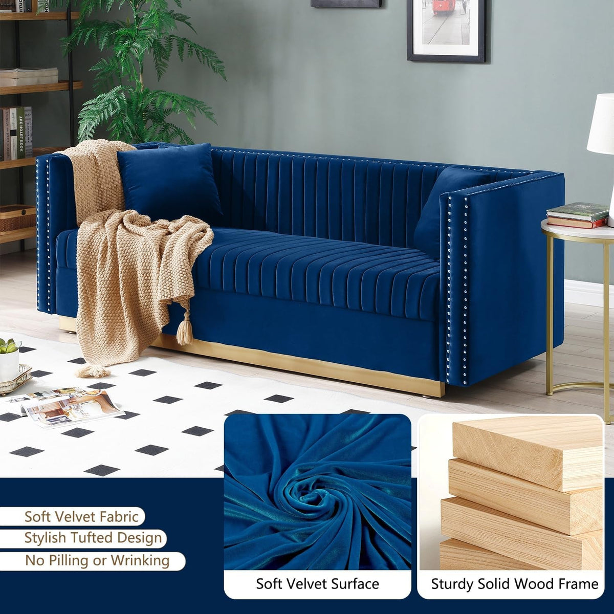Velvet Sofa Set Blue L Shaped Couch And Loveseat Office