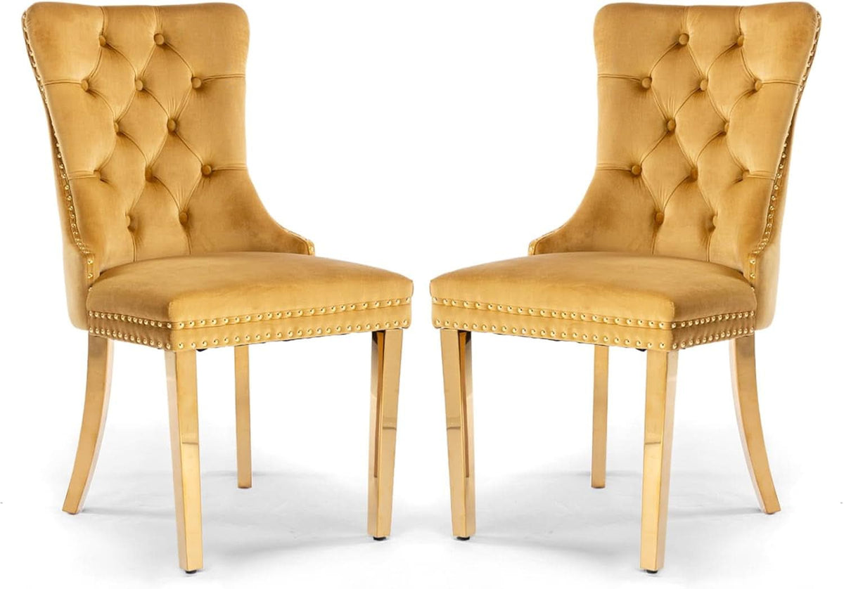 Velvet Tufted Dining Chair Set Of 2 With Nailhead Trim