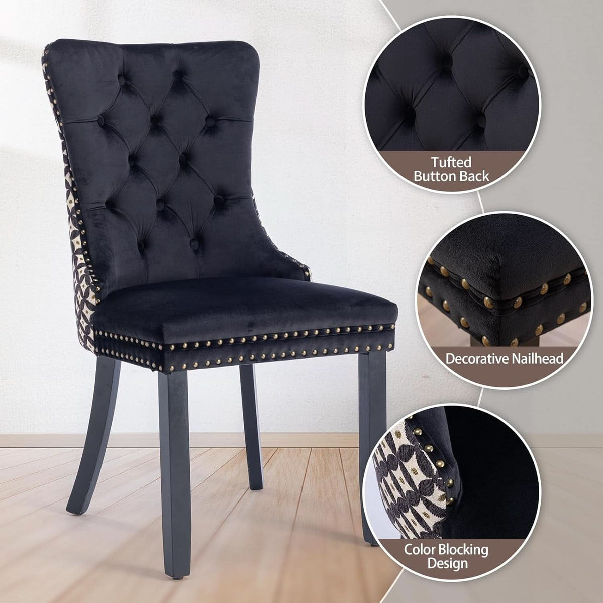 Velvet Tufted Dining Chairs Set Of 4 With Nailhead Trim