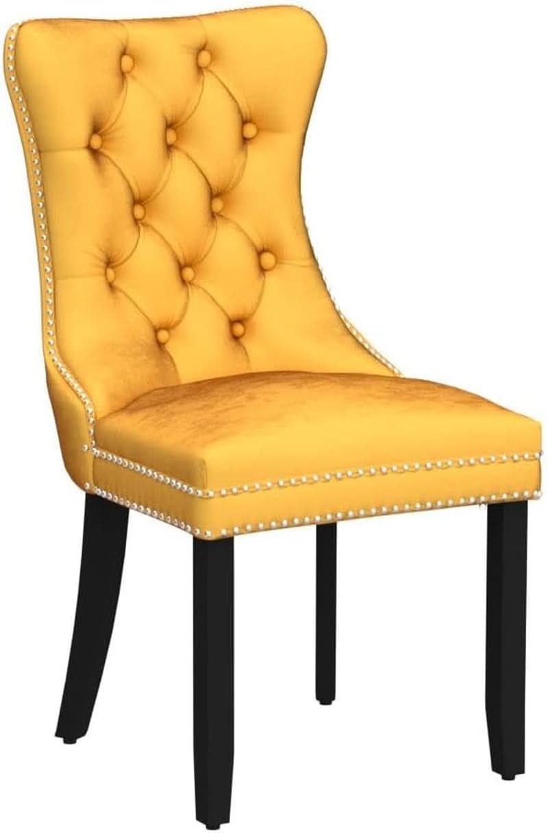 Velvet Tufted Dining Chairs Set Of Four Gold Finish