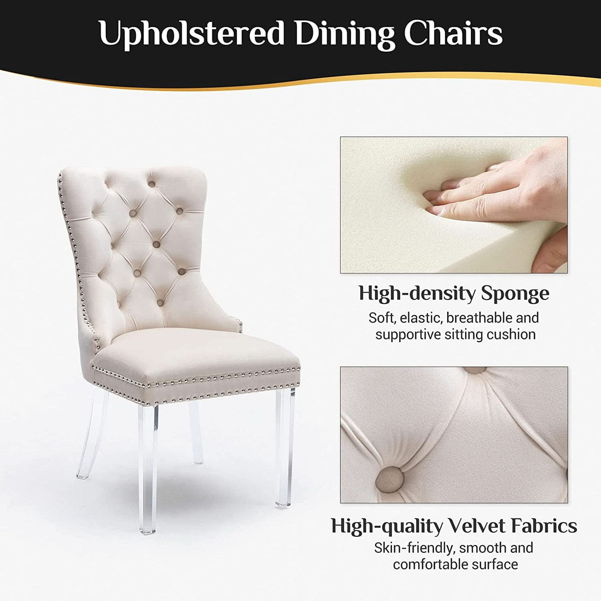 Velvet Tufted Dining Chairs Set of 4 with Acrylic Legs