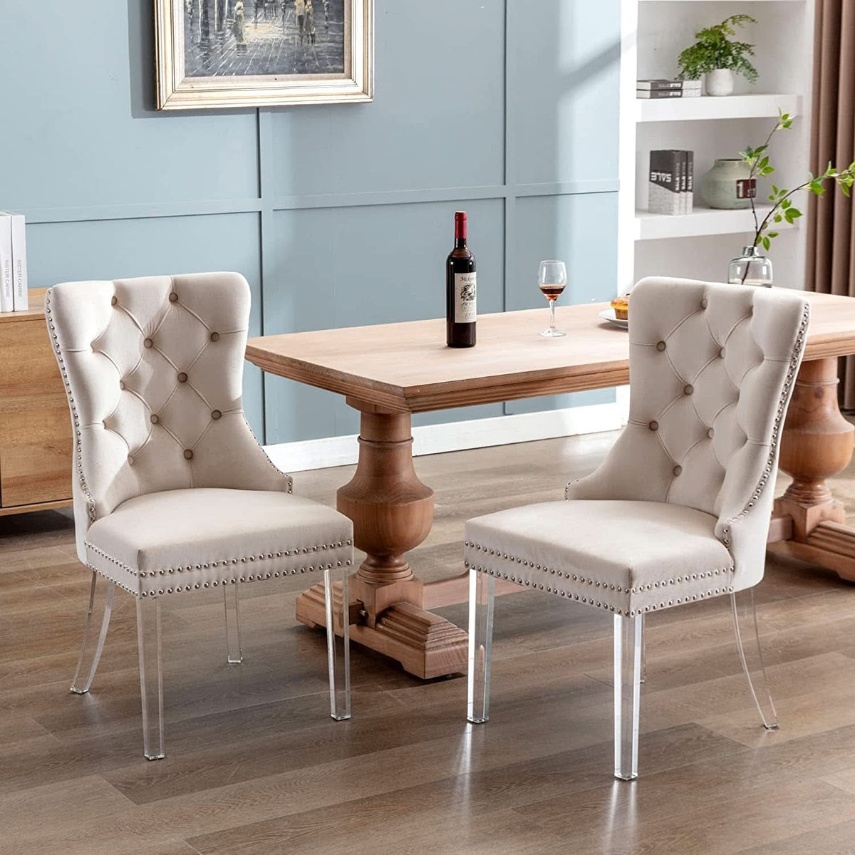 Velvet Tufted Dining Chairs Set of 4 with Acrylic Legs
