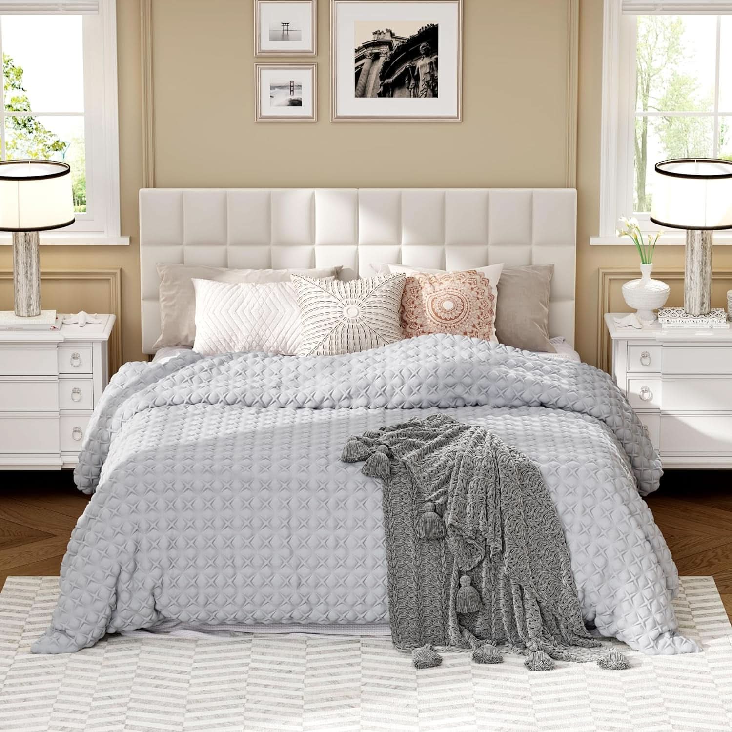 Velvet Tufted King Size Headboard with Adjustable Height