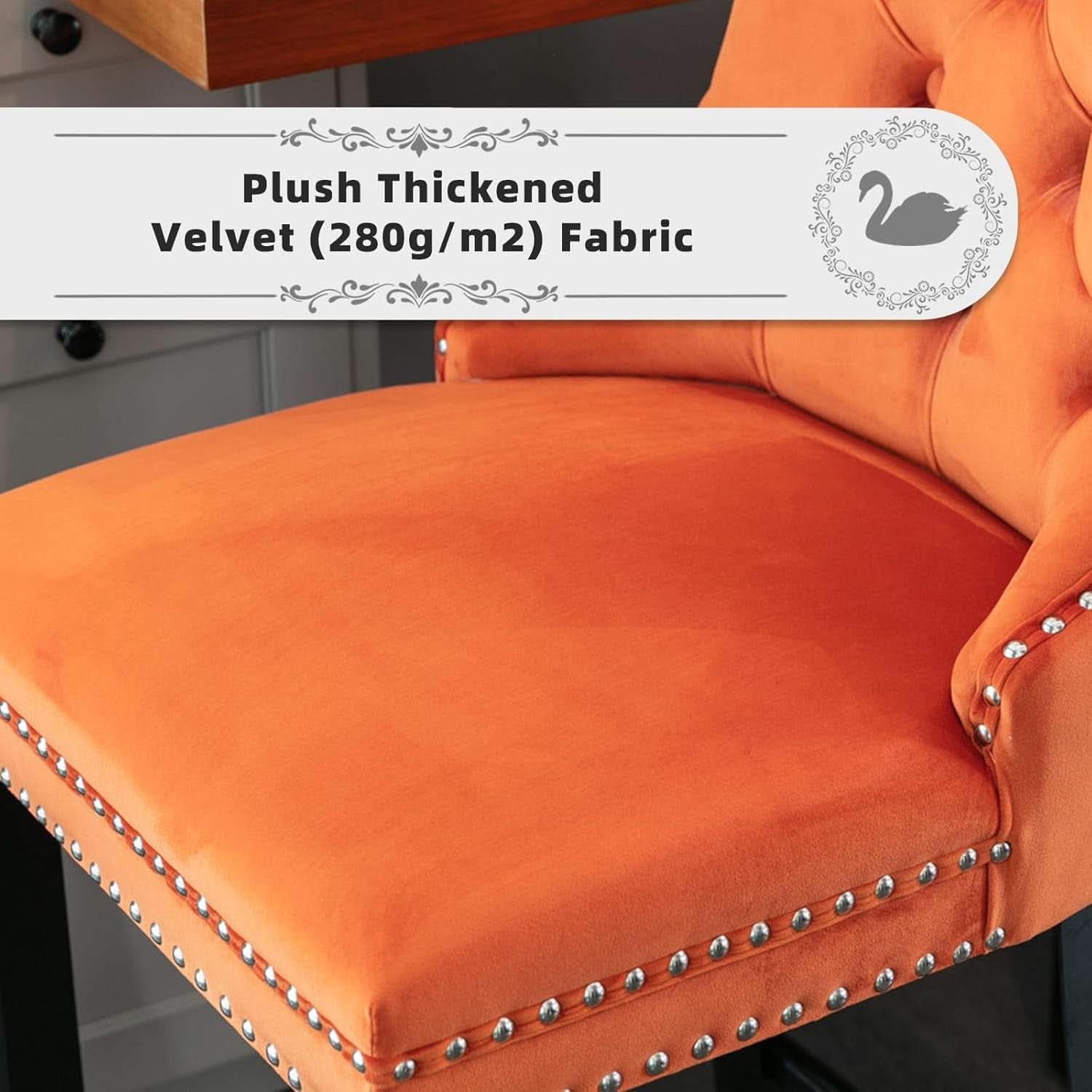 Velvet Upholstered Bar Stools Set Two with Back