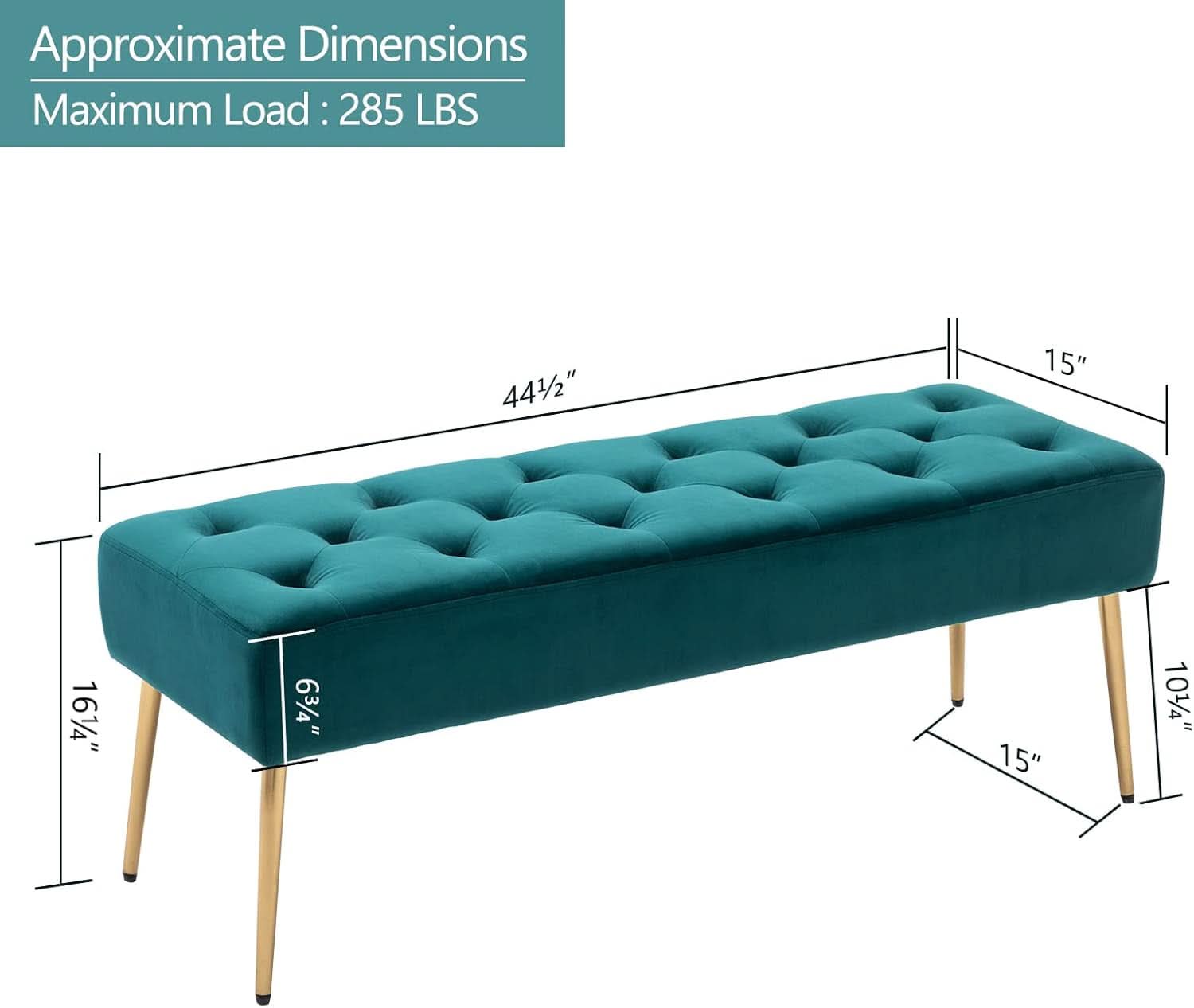 Velvet Upholstered Button Tufted Ottoman Gold Base