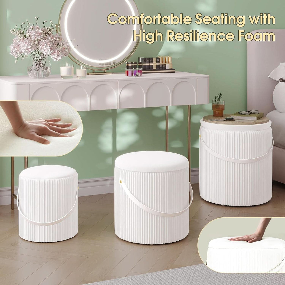 Velvet Upholstered Storage Ottoman With Removable Liner