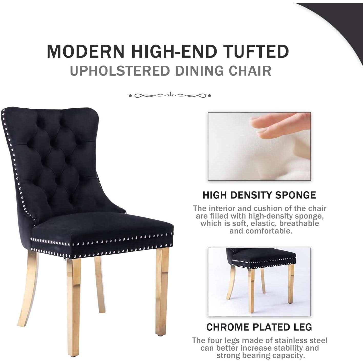 Velvet Wingback Dining Chairs Set of 6 Mid Century