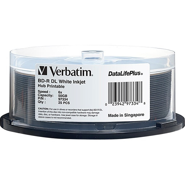 Verbatim Bd-R Dl 50Gb 6X Datalifeplus White Inkjet Printable, Hub Printable - 25